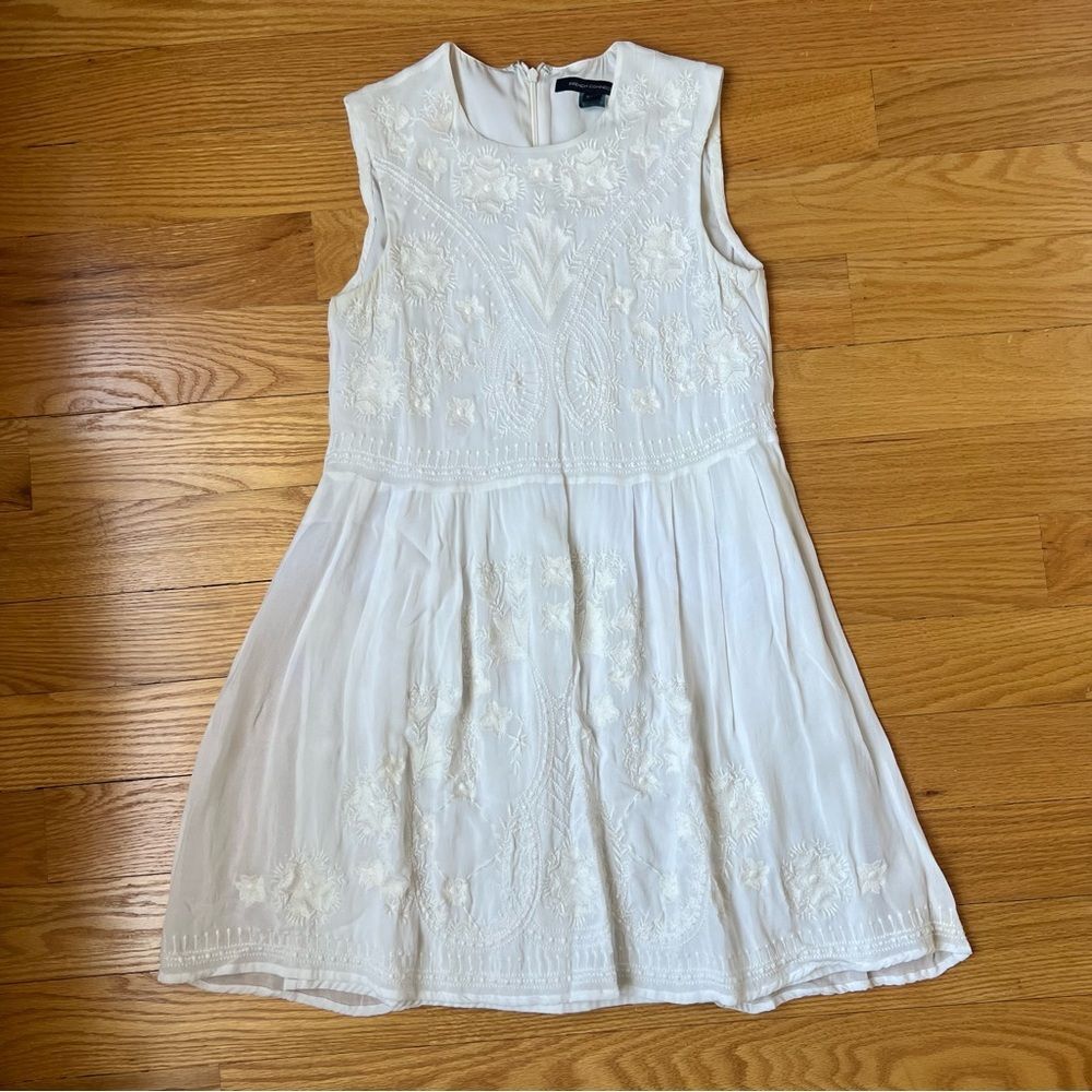 French Connection White Dress Embroidered Chiffon Cottage Bridal Sz S